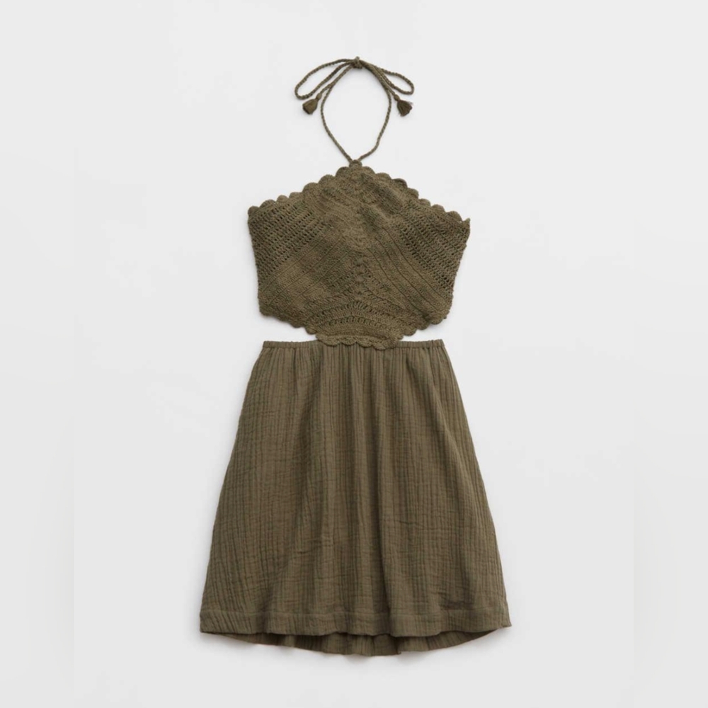 Aerie Green Crochet Cut Out Dress